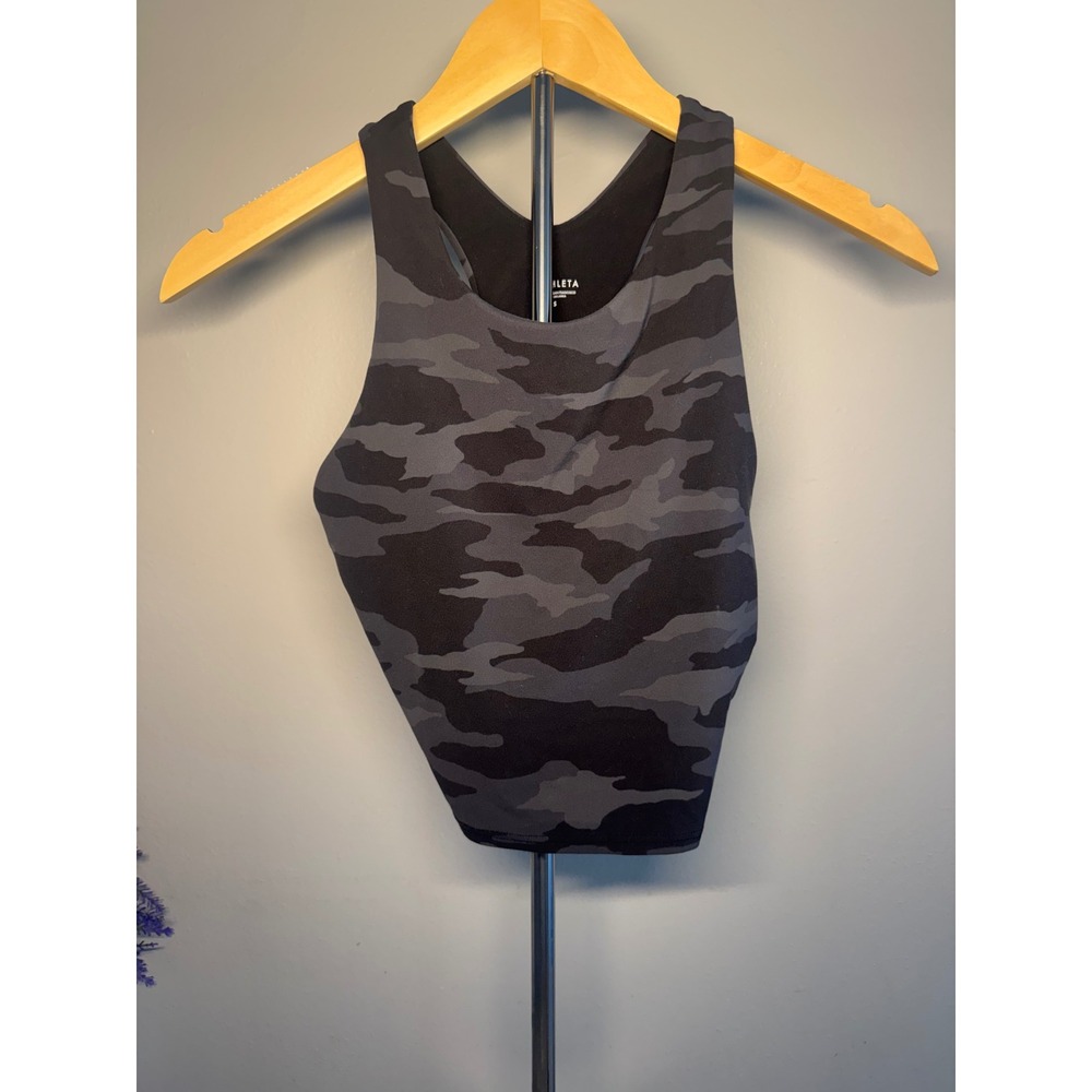 Athleta Conscious Crop Tank Top Grey Camo High Neck Racerback Size S